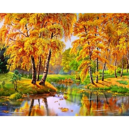 5D Diy Diamond Painting Cross Stitch Rhinestones Crystal Diamond Embroidery Mosaic Needlework Autumn Landscape Decoration Jq507