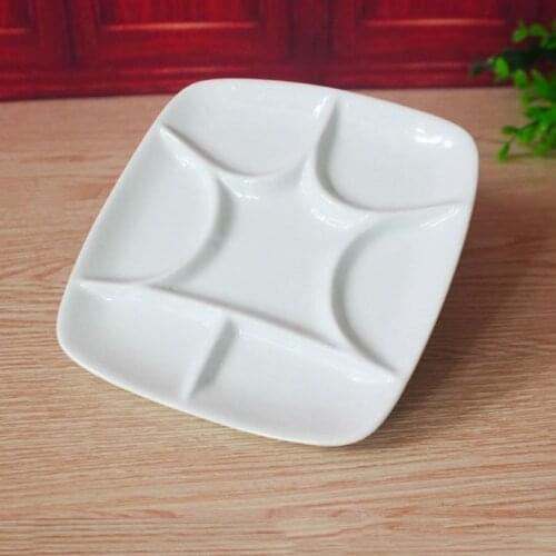 7-Well Square White Ceramic Artist Paint Palette for Watercolor Gouache Acrylic Oil Painting QXNF