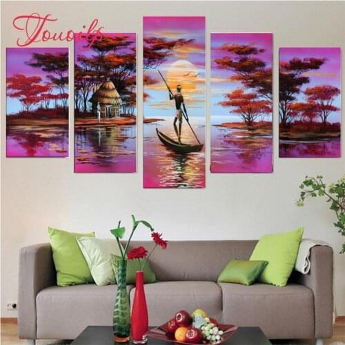 5D DIY Full diy 5pcs 5d Sunset tree Diamond Painting Square&round Combination diamond Embroidery Mosaic Home Decor painting