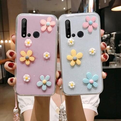 P20 Lite 2019 3D Bloemen Glitter Phone Case For Huawei nova 5i Transparante Bling Soft Tpu Back Cover