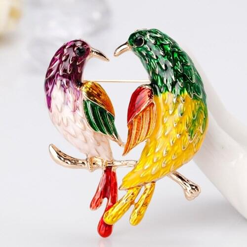 Color Enamel Magpies Brooch Love Bird Pins for Women Children Crystal Brooches Animals Pins Jewelry Gifts Accessories