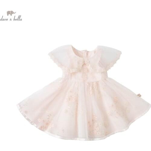 DBM17521 dave bella summer baby girls cute floral embroidery mesh dress children fashion party dress kids infant lolita clothes