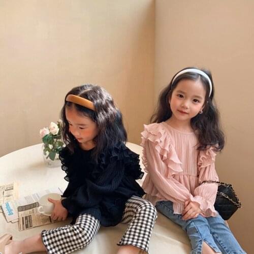 Kids Clothing 2021 Spring New Baby Girls Blouse Cute Ruffle Long Sleeve Chiffon Shirts For Girls 2-8 Y Toddler Baby Doll Shirts