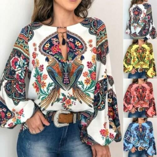 Women Vintage Chic Boho Floral Sexy V-Neck Long Lantern Sleeve Oversize Blouse Shirt Top Embroidery Loose S-5XL