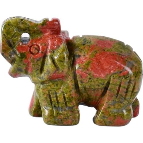 Natural Unakite Elephant Figurines Crystal Jade Green Stone Mini Animals Craft For Home Decor Accessory Healing Feng Shui Statue