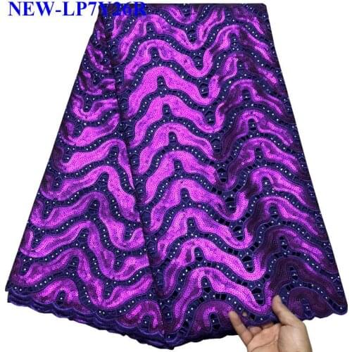 Purple sequins african Organza lace fabrics for wedding dress french lace fabric with stones latest tulle lace fabric LR001