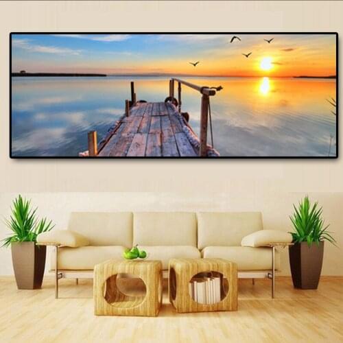Wooden Bridge Sunsets Natural Landscape Posters and Prints Canvas Painting Panorama Scandinavian Wall Art for Home Decor Cuadros