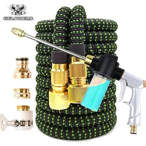 EU flexible garden hose, 25ft-250ft, with spray gun, magic extender, pipe with pipe for washing cars, watering and spraying
