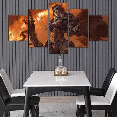5 panels Sylvanas Windrunner WOW World of Warcraft Game Canvas Painting Wall Art Home Decor Modula Picture posters and Prints