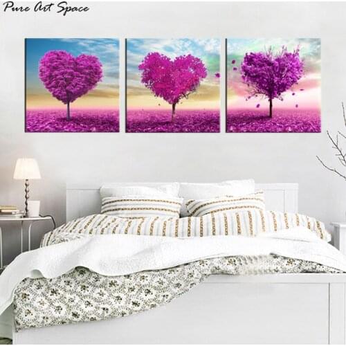 Love Heart Shaped Trees Picture Canvas Prints Nature Landscape Painting Artwork Printed,Romantic Home Bedroom Decoration
