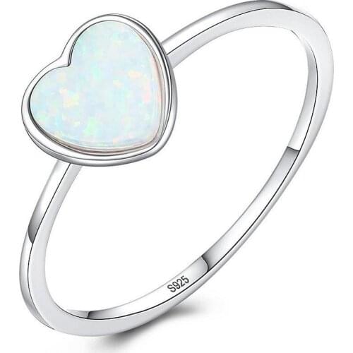 925 Sterling Silver Heart-shaped White/Blue/Green Fire Opal Rings for Women Fashion Jewelry Birthstone Ring
