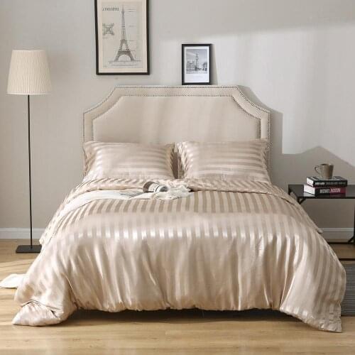 45New satin bed linen bedding set luxury silk King duvet cover set satin strip bed set Bedclothes Quilt Duvet Cover +Pillow case