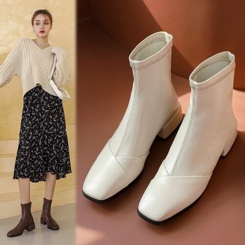 Black Fashion Women Boots Soft Pu Leather Ankle Boots Comfortable Square Low Heel Autumn Winter Ladies Shoes