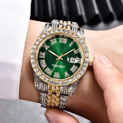 Hip Hop AAA Diamond Watch Men Luxury Brand Mens Gold Watch Analog Quartz Movt Unique Men Iced Out Watch Man Relogio Masculino