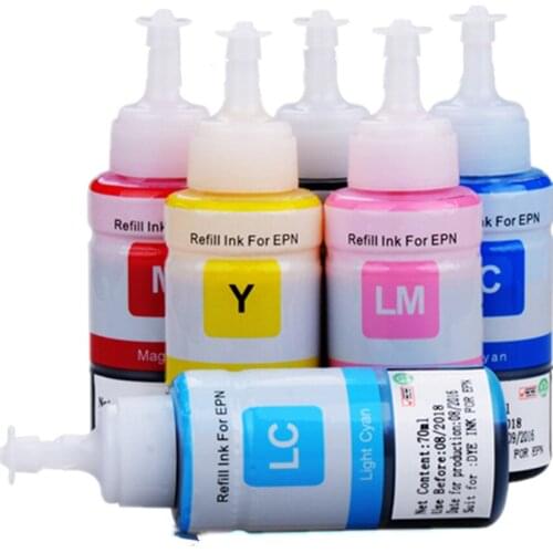Dye ink Based 6 color Refill Ink Kit 70ml for Epson L800 L801 L805 L810 printing ink Cartridge No. T6731/2/3/4/5/6