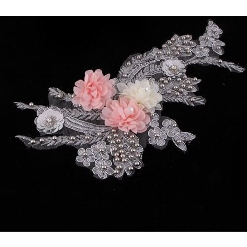 Delicate 3D Flower Embroidery Patches Bridal Lace Sewing Applique Nail Beads