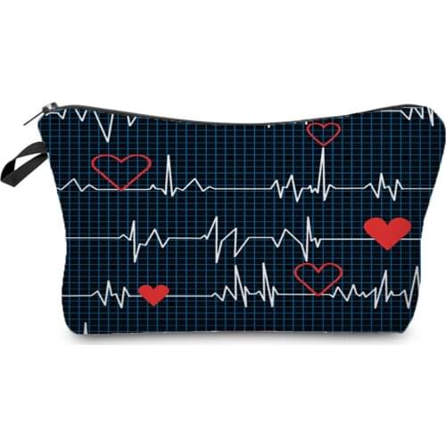 New Hot Sale Cosmetic Bags Grid ECG Pattern Nurse Printed Makeup Bag Fashion Pretty Small Toiletry Bag High Quality Storage Bag