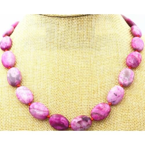 New 13x18mm pink Crazy Lace Agate Gems Oval Beads Necklace 18"