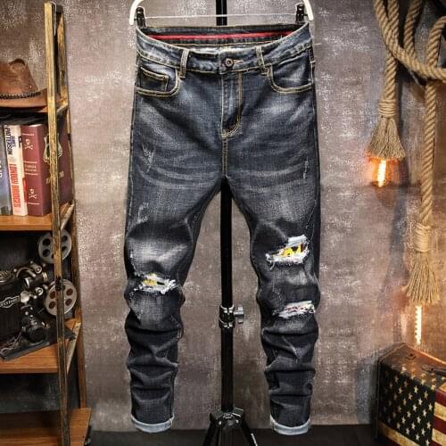 New Mens Grey Jeans Punk Hole Zipper Slim Stretch Pants Ripped Skinny Tore Up Jeans for Men Fashion Ankle Pants Streetwear28-38