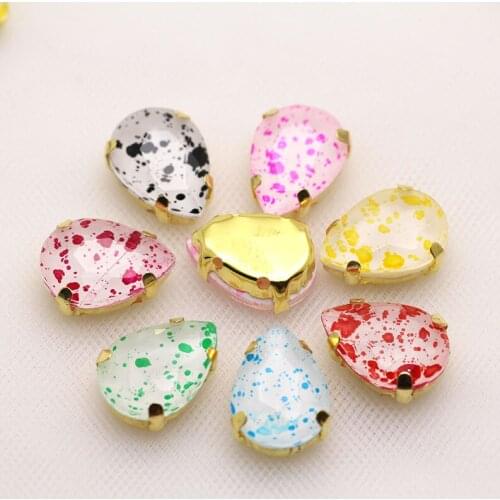 New Style Egg Shell Sew on Rhinestone Mix Color 10x14mm Gold or Silver Base Glass Crystal Strass for DIY Clothing Garments