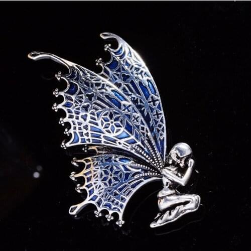 OKILY Retro Butterfly Girl Brooch Fashion Enamel Pin Angel Wing Brooches Womens Punk Accessories Create Pin and Brooch Jewelery