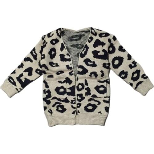 Girlymax Fall/Winter Long Sleeve Outfits Baby Girls Leopard Cardigan Sweater Top Boutique Kids Clothing