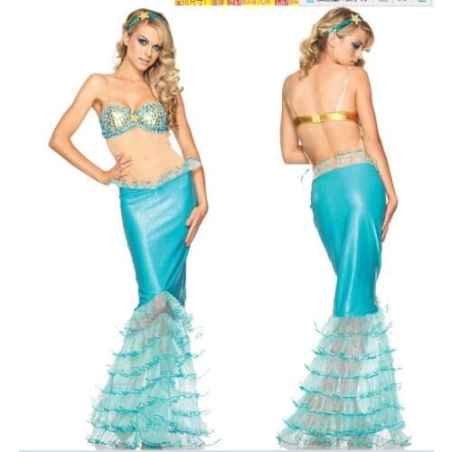 Sequined Mermaid Dress Cosplay Sexy Club Showgirl Sexy Set Blue Shinning Dresses Halloween Dancewear Women Costume LingerieJY077