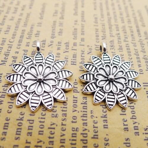 Newest 10Pcs 20*25mm Antique Silver Color Alloy Sunflower Charms Pretty Necklace Earring Pendant For DIY Jewelry Making Findings