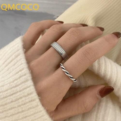 QMCOCO Contracted Irregular Design 925 Silver Rings For Women New Fashion Creative Geometric Silver Woman Jewelry Gifts