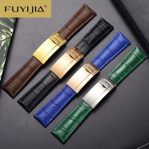 2021 New Crocodile Pattern Cowhide Strap 20MM DAYTONA Watch Band Stainless Steel Folding Buckle Waterproof Genuine Leather Bands