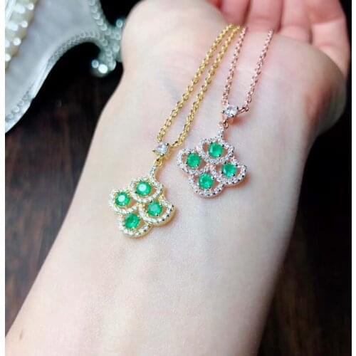 The Best Gift for Your loved Girl Natural And Real Emerald Necklace Pendant Solid S925 Sterling Silver For Women Colour