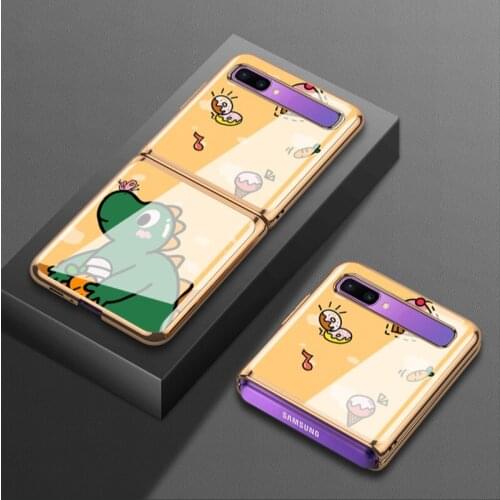 For Samsung zflip mobile phone case 5g f7000 electroplated glass f700n folding protective case f7070 cartoon dinosaur