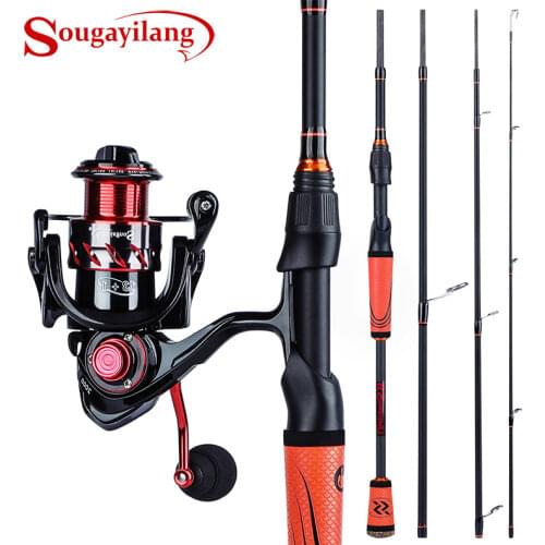 Sougayilang 1.8m 2.1m 2.4m Portable 4 Section Carbon Fiber Spinning Fishing Rod and 13+1BB Spinning Reel Travel Fishing Combo