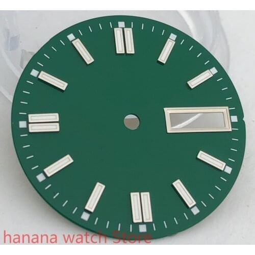 NO BLIGER LOGO Sterile 29mm dial date kit is suitable for NH36 night plate parts male watch movement dial green