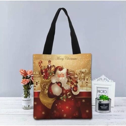 Santa Claus Handbag Foldable Shopping Bag Reusable Eco Large Unisex Canvas Fabric Shoulder Bags Tote Grocery Cloth Pouch 1208