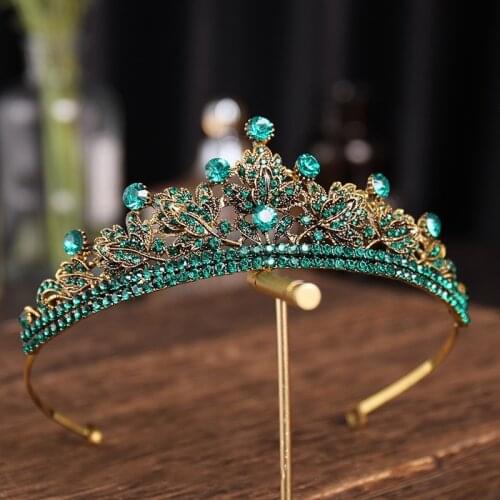Baroque Vintage Gold Green Crystal Leaf Bridal Tiaras Bronze Black Rhinestone Pageant Diadem Headband Wedding Hair Accessories