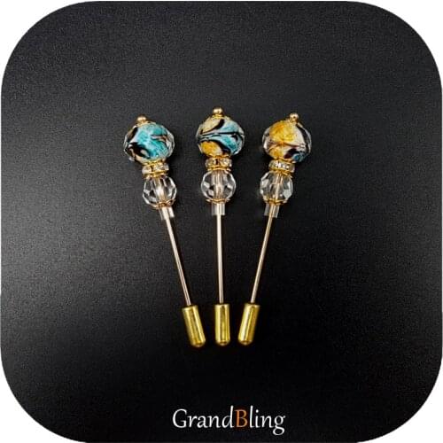Unique Hand-made Glass Beads Lapel Pins/Hijab Pins Wholesale