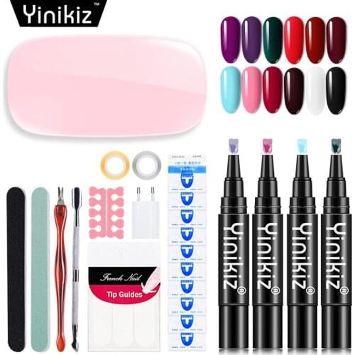 Yinikiz 25pcs With Gift UV Lamp 3 In 1 One Step Nail Lacquer Gel Pen Nail Art Manicure Pen Varnish Glue Nails Tools