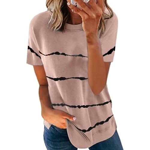 Large Size Tie-Dye Stripes Print Summer T Shirt Women Casual Short Sleeve O-Neck Pullovers Tops Fashion Street Tee