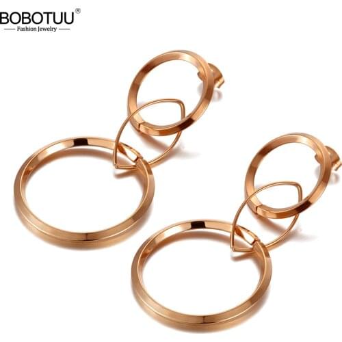 BOBOTUU Bohemia Geometric Circle Hyperbole Dangle Earrings Stainless Steel Trendy Graphics Earrings Jewelry For Women BE20117