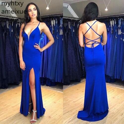 Sexy Long Plus Size Evening Dress Spaghetti Straps Royal Blue Mermaid Style Backless Women Trumpet Formal Party Robe De Soiree