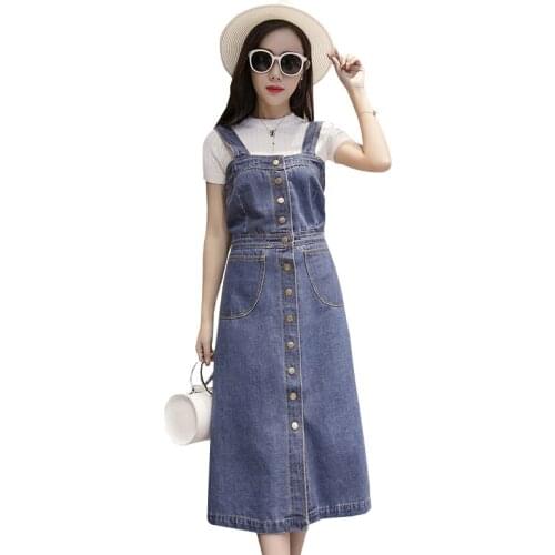 Plus Size Fashion Suspenders Denim Dress Women 2020 Spring Summer Buckle Sleeveless Casual Strap Sexy Slim Jeans Dress 5XL H126