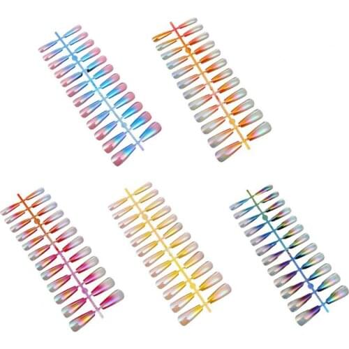 1 Set Coffin Fake Nails Kit Gradient Glossy Manicure Salon DIY Decoration Ballerina Fake Nails Kit for Salon