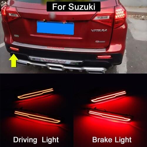 2Pcs LED Rear Bumper Reflector Lamp For Suzuki Ertiga Vitara S-Cross SX4 Ciaz Spalash Tail Brake Light Running Warning Light