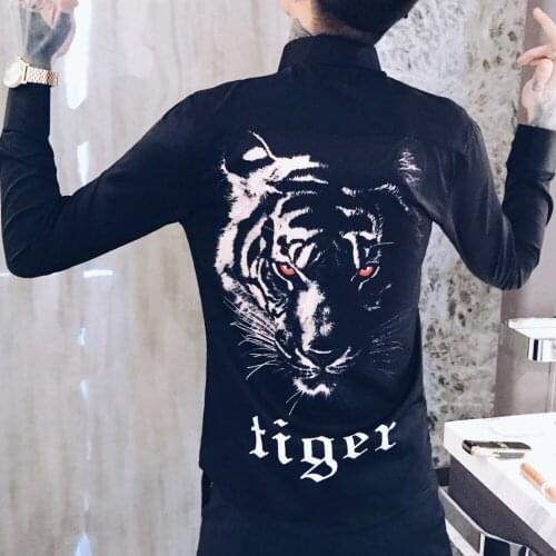 2020 Autumn Brand Long Sleeve Shirt Men High Quality Streetwear Tiger Head Print Slim Fit Casual Shirts Party Dress Men Shirt