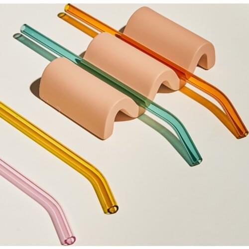 4pc Reusable Glass Straws Water Cup Straw Cup Colorful Heat Resistant Glass Straw with Cleaning Brush Drinking Milk Tea