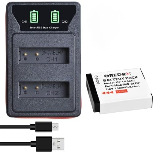 750mAh DMW-BLH7 BLH7E BLH7PP Battery + DMW BLH7 with Type-C Charger for Panasonic Lumix DMC-GM1 GM5 GF7 GF8 GF9 LX10 LX15