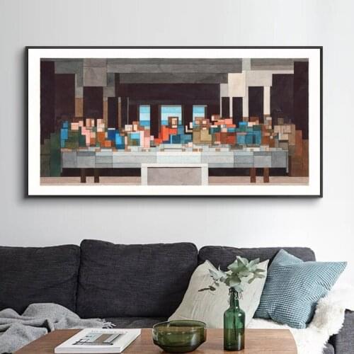 The Last Supper Abstract Square Mosaic Water Color Block Art Wall Canvas Painting PosterPrint Picture for Living Room Home Decor