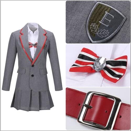 TV Series Elite junior high School Uniform Gray Cosplay Costume Women Adult Outfits Girl Belt Bow JK uniforms Skirt Halloween
