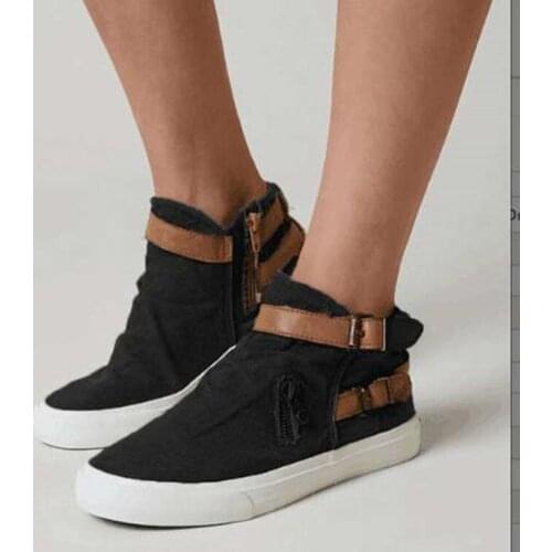 Wish new style European, American and British casual flat-heeled canvas shoes large size belt buckle denim womens shoes35-43